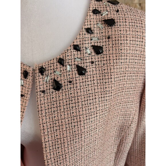 Tahari ASL Beaded Collar Pink Tweed Open Front Blazer Suit Jacket W Sz 14 Prep - Picture 3 of 15